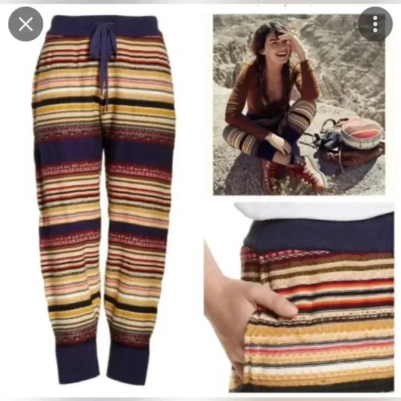 Free People All Mixed-Up Striped Jogger Knit Sweatpant Multicolor Rib Cuffs - Picture 7 of 7
